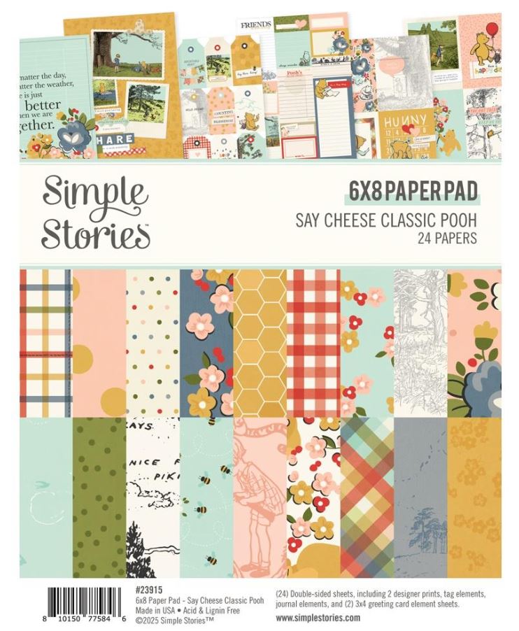 מארז דפי קארדסטוק 8&quot; * 6&quot; - Simple Stories Double-Sided Paper Pad - Say Cheese Classic Pooh