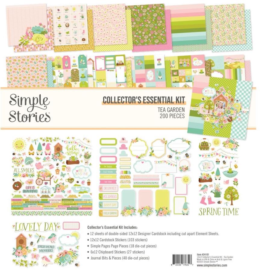 מארז דפי קארדסטוק 12&quot; - Simple Stories Collector&#39;s Essential Kit - Tea Garden