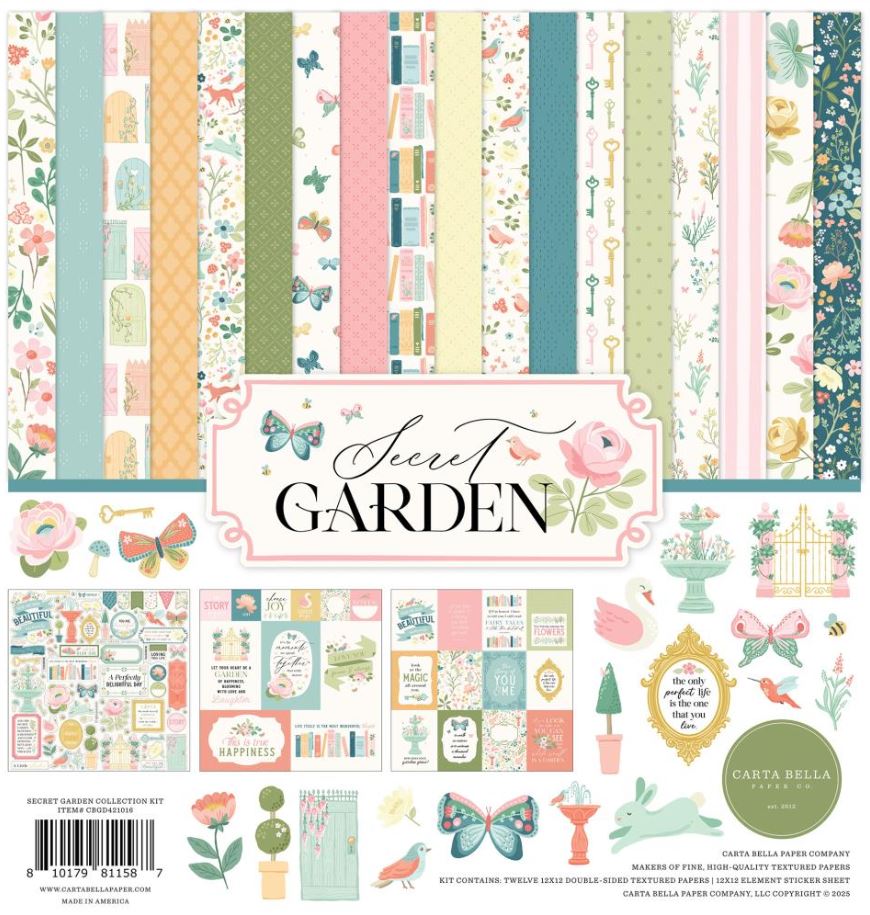 מארז דפי קארדסטוק 12&quot; - Carta Bella Collection Kit - Secret Garden