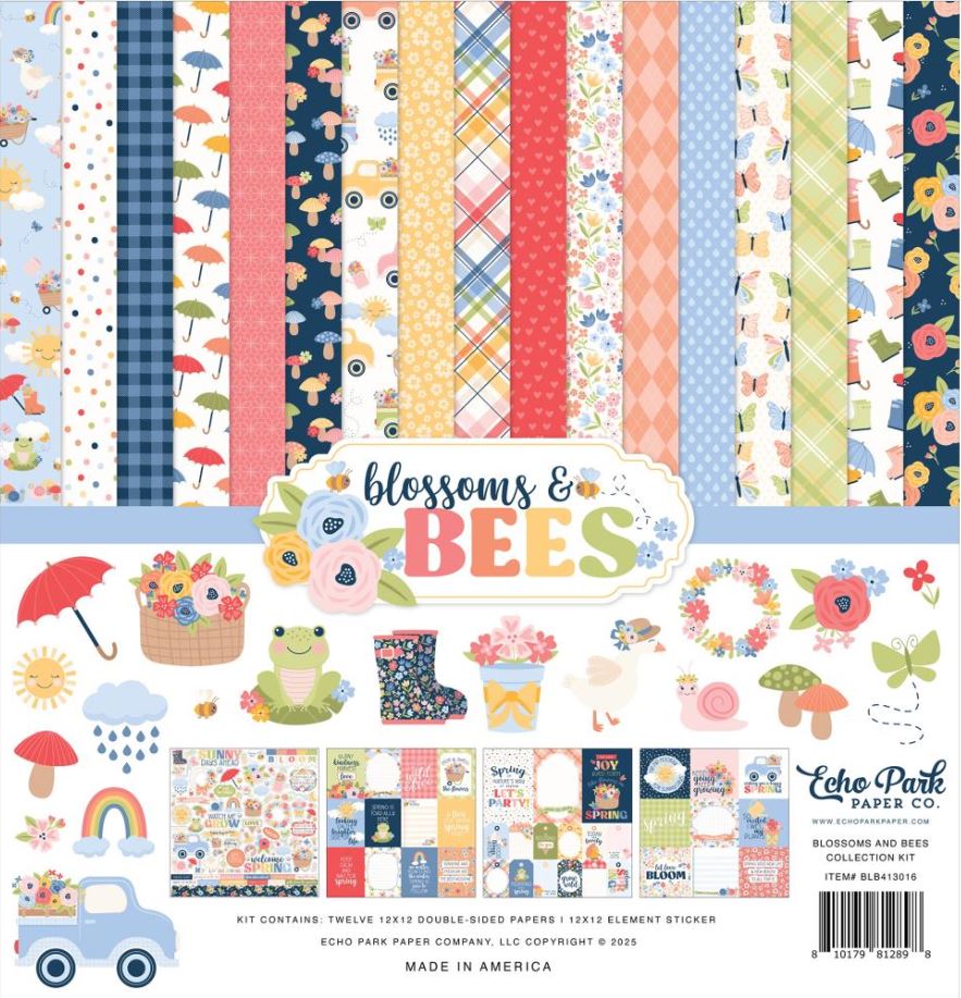 מארז דפי קארדסטוק 12&quot; - Echo Park Collection Kit - Blossoms And Bees