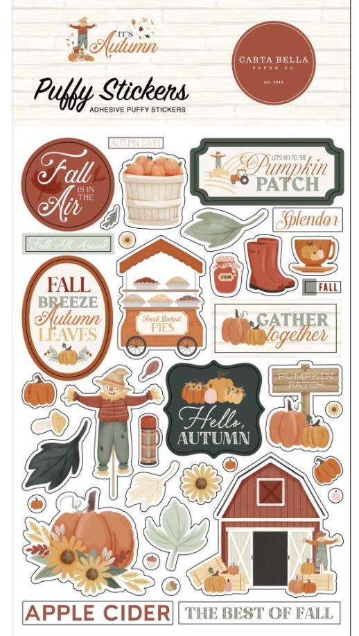 מדבקות פאף - Carta Bella Puffy Stickers - It&#39;s Autumn