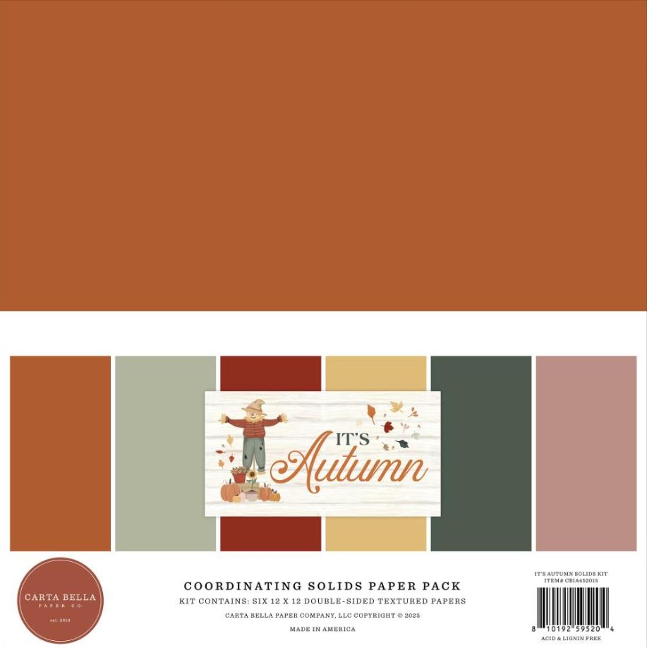 מארז דפי קארדסטוק 12&quot; - Carta Bella Solids Collection Kit - It&#39;s Autumn