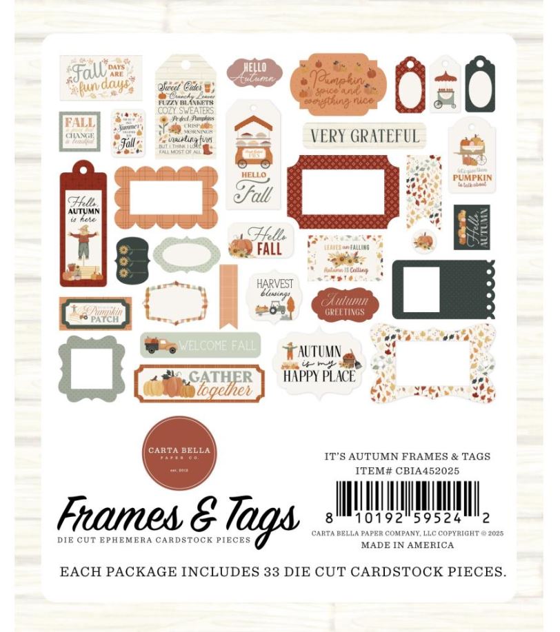 חיתוכי נייר - Carta Bella Cardstock EphemeraFrames & Tags - It's Autumn