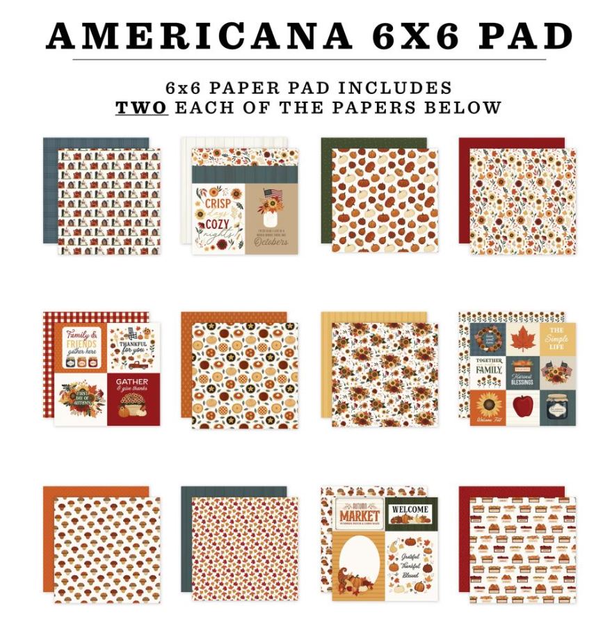 מארז דפי קארדסטוק 6" - Carta Bella Double-Sided Paper Pad - Americana