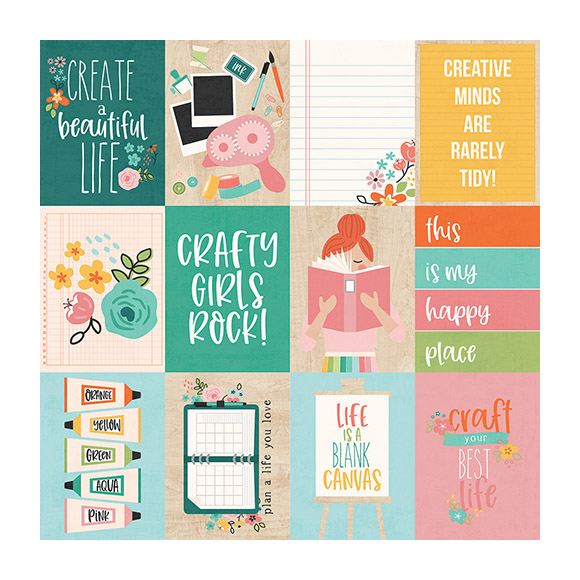 דף קארדסטוק 49 Hey Crafty Girl - 3x4 Elements