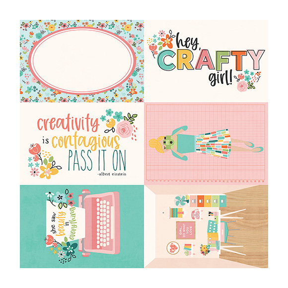 דף קארדסטוק 47 Hey Crafty Girl - 4x6 Elements