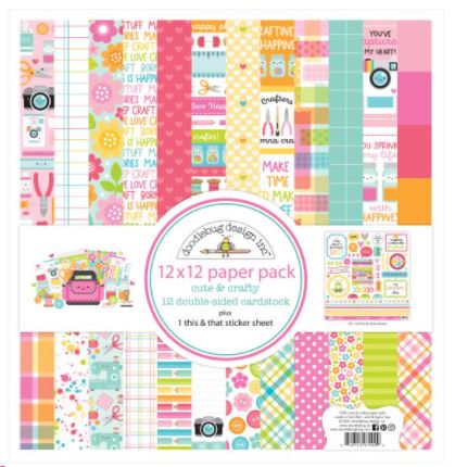 מארז דפי קארדסטוק &quot;12 Doodlebug Double-Sided Paper Pack - Cute &amp; Crafty