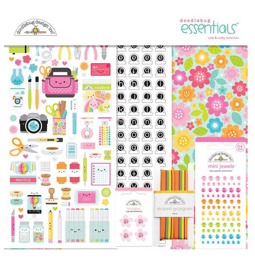 מארז דפי קארדסטוק &quot;12 קיט שלם - Doodlebug Essentials Page Kit - Cute &amp; Crafty