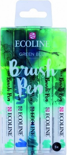 סט 5 טושים - Ecoline Brushpen Green-Blue