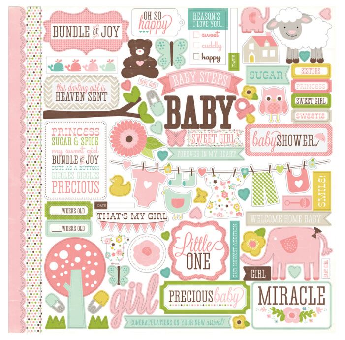 גליון מדבקות קארדסטוק 12&quot; - Bundle of Joy Girl Element Sticker