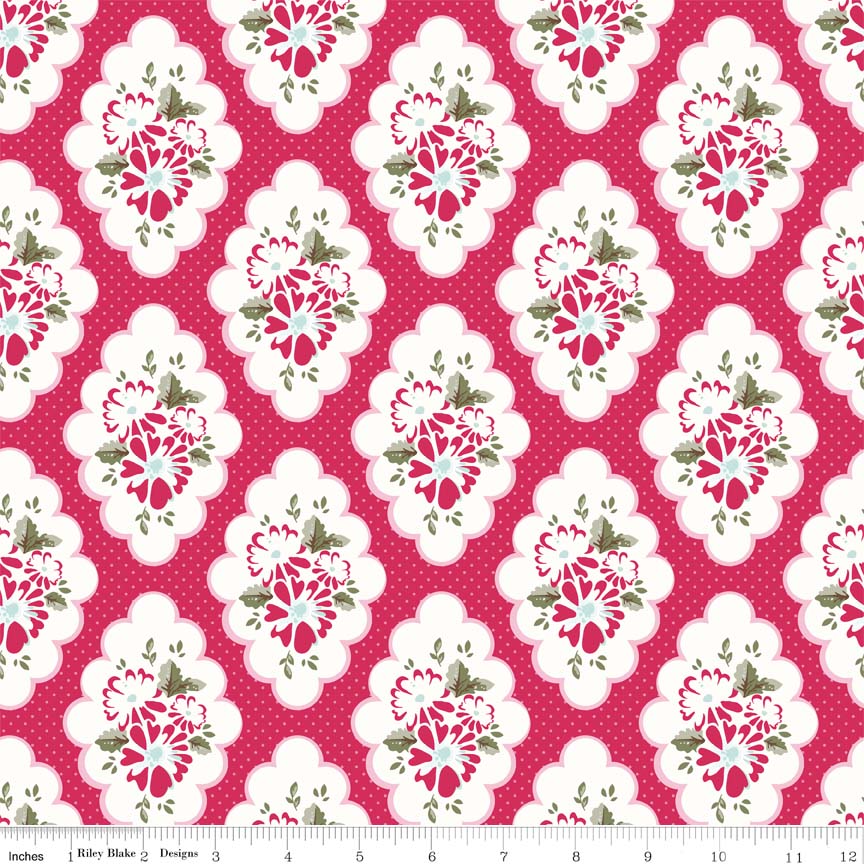 בד כותנה - C4332 - Wiltshire Floral Red