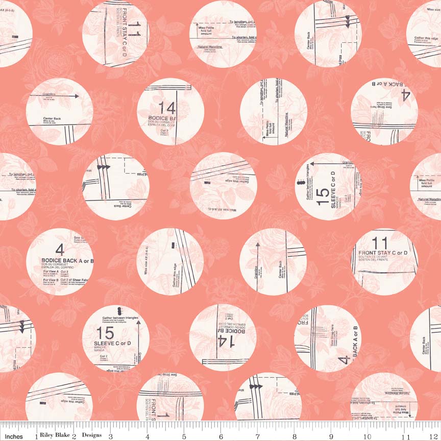 בד כותנה - C4543 - Sew Circles Coral