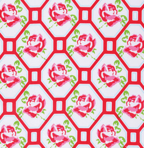 בד כותנה- Tanya Whelan -Sugar Hill- Rose Trellis - Red