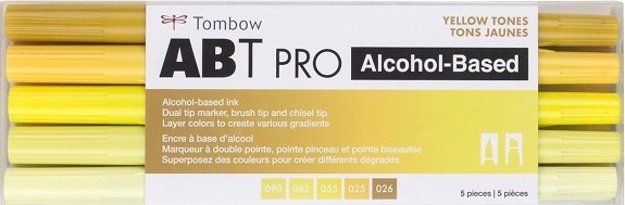 מארז 5 טושים אלכוהוליים - גווני צהוב - 56967 Tombow