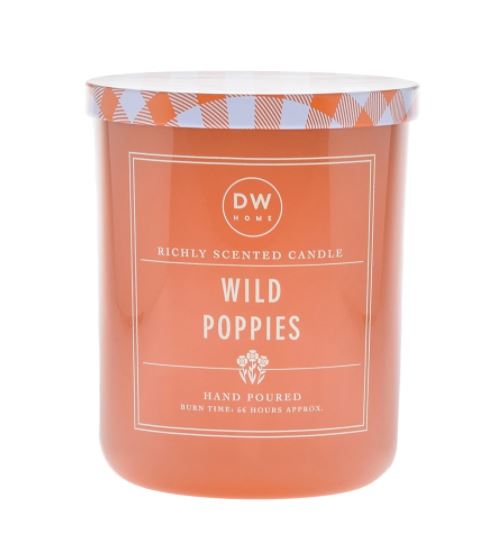 נר גדול בכלי זכוכית ומכסה משובץ - Wild Poppies